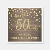 第50回バースデーパーティー素朴ウッドと金ゴールドダイヤモンド スタンダードカクテルナプキン (正面)