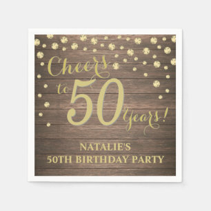 第50回バースデーパーティー素朴ウッドと金ゴールドダイヤモンド スタンダードカクテルナプキン
