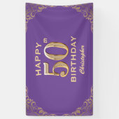 第50回バースデーパーティー紫と金ゴールドグリッター枠 横断幕 (縦)