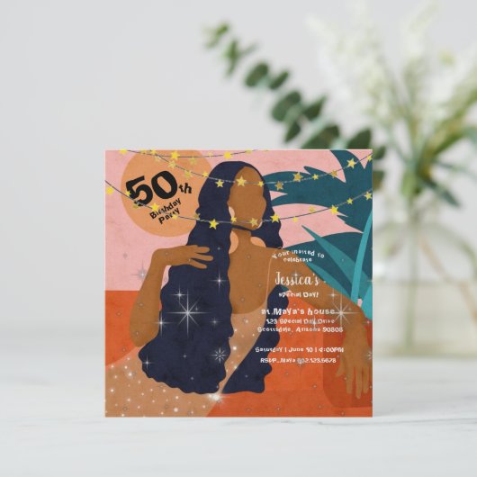 第50回バースデーパーティー美しいレディーパームの葉数: Inv 招待状 (スタンド正面)