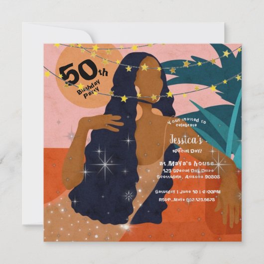 第50回バースデーパーティー美しいレディーパームの葉数: Inv 招待状 (正面)