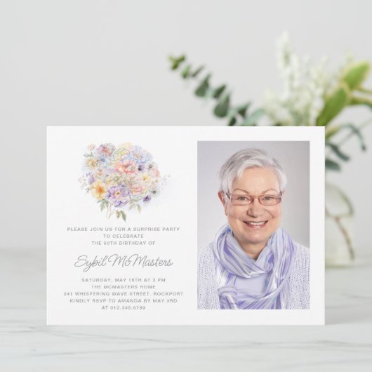第50回バースデーパーティー花花花花花束写真サプライズ 招待状 (スタンド正面)