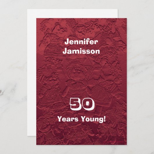 第50回バースデーパーティー赤いぼろの人形の名前、 招待状 (正面/裏面)