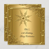 第50回バースデーパーティー金ゴールドスノーフレーク 招待状 (正面/裏面)