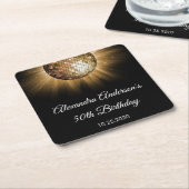 第50回バースデーパーティー金ゴールドディスコボール スクエアペーパーコースター (アングル)