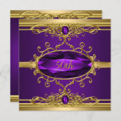 第50回バースデーパーティー金ゴールドパープルダイヤモンド 招待状 (正面/裏面)