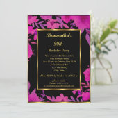 第50回バースデーパーティー金ゴールドピンクフラワーフローラ 招待状 (スタンド正面)