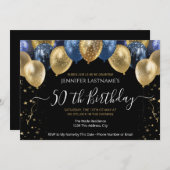 第50回バースデーパーティー青と金ゴールド招待状 招待状 (正面/裏面)