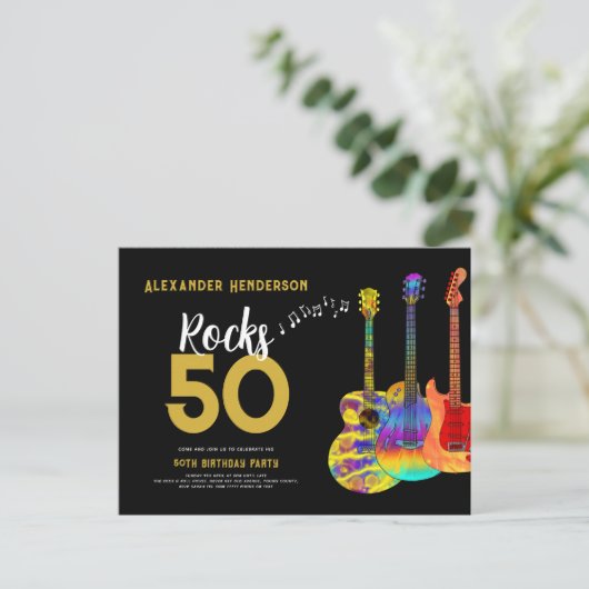 第50回バースデーパーティー音楽ギターロック50 インビテーションポストカード (スタンド正面)