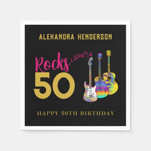 第50回バースデーパーティー音楽ギターロック50 スタンダードカクテルナプキン (正面)
