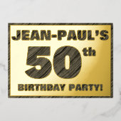 第50回バースデーパーティー – はっきりした、ウッドグフェイクレイン文字 箔招待状 (正面)