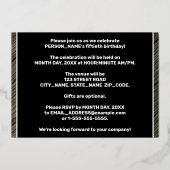 第50回バースデーパーティー – はっきりした、ウッドグフェイクレイン文字 箔招待状 (裏面)