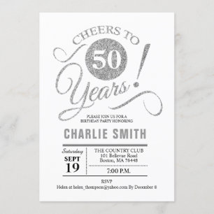 第50回バースデーパーティー – シルバーホワイト 招待状