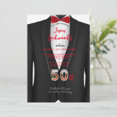 第50回バースデーパーティー,タキシードのスーツ,ブラック&レッドタイ 招待状 (スタンド正面)