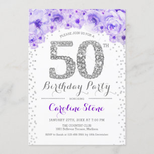 第50回バースデーパーティー – ホワイトシルバーパープル 招待状