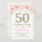 第50回バースデーパーティー – ホワイト金ゴールドピンク 招待状 (正面/裏面)
