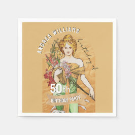 第50回バースデーパーティー，春女神，ヴィンテージアート スタンダードカクテルナプキン