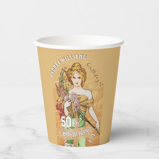 第50回バースデーパーティー,春女神,ヴィンテージアート 紙コップ (正面)