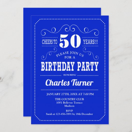 第50回バースデーパーティー – 青王室の白 招待状 (正面/裏面)