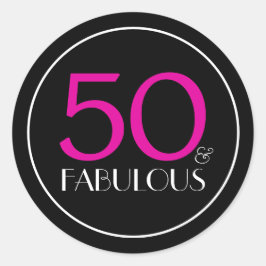 第50回バースデーパーティー|50 and Fabuous|ピンクとブラック ラウンドシール