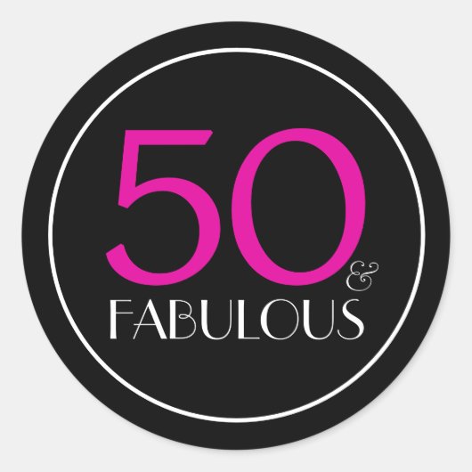 第50回バースデーパーティー|50 and Fabuous|ピンクとブラック ラウンドシール (正面)