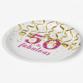 第50回バースデーパーティー|Fifty and Fabuous|ピンクホワイト ペーパープレート (アングル)