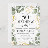 第50回バースデーパーティーEucalyptus水彩 招待状 (正面)