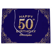 第50回バースデーパーティーNavy Blueと金ゴールドグリッター ラージペーパーバッグ (正面)