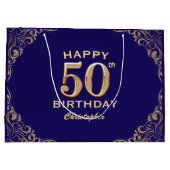 第50回バースデーパーティーNavy Blueと金ゴールドグリッター ラージペーパーバッグ (裏面)