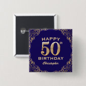 第50回バースデーパーティーNavy Blueと金ゴールドグリッター 缶バッジ (正面&裏面)