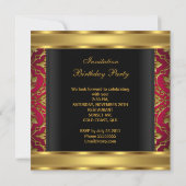 第50回バースデーパーティーREDピンク金ゴールドブラックダマスク 招待状 (裏面)