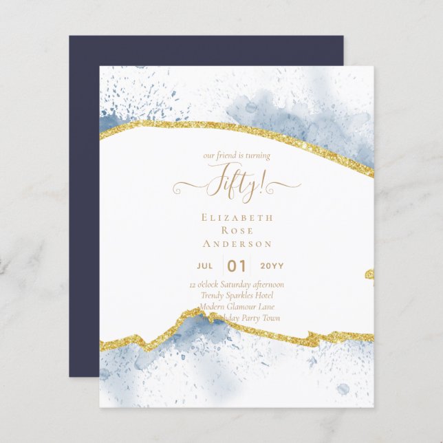 第50回バースデーパーティ招待状グリッターグラマー (正面/裏面)