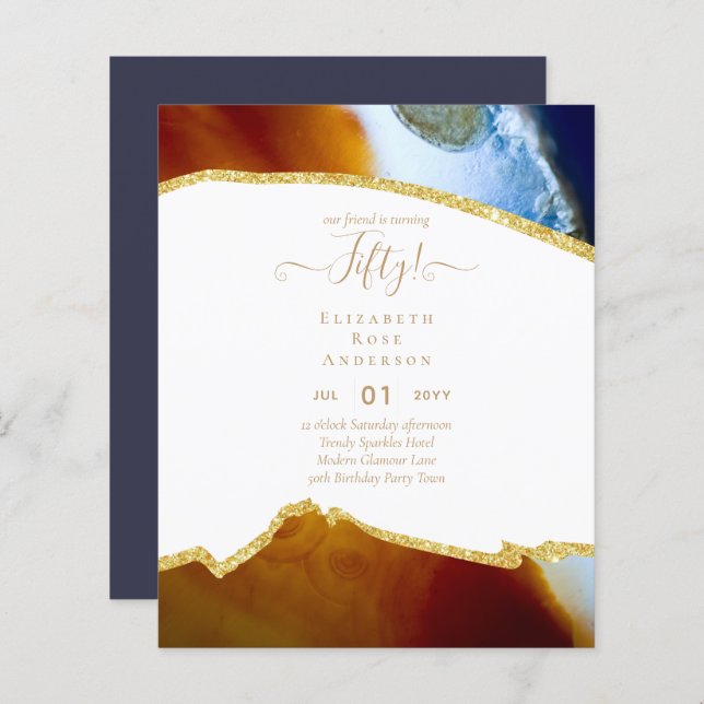 第50回バースデーパーティ招待状グリッターグラマー (正面/裏面)