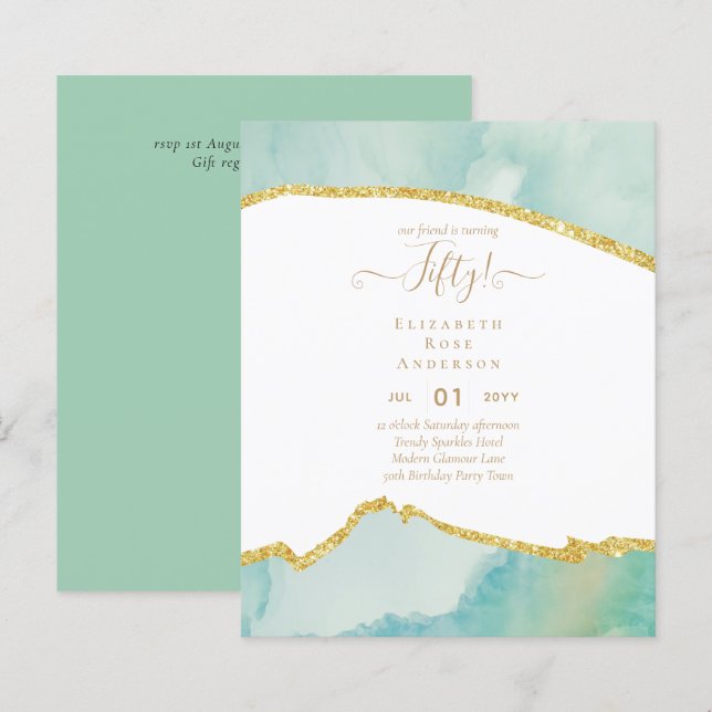 第50回バースデーパーティ招待状グリッターグラマー (正面/裏面)