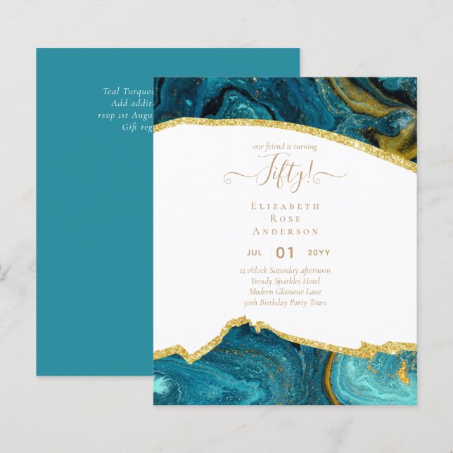 第50回バースデーパーティ招待状グリッターグラマー (正面/裏面)