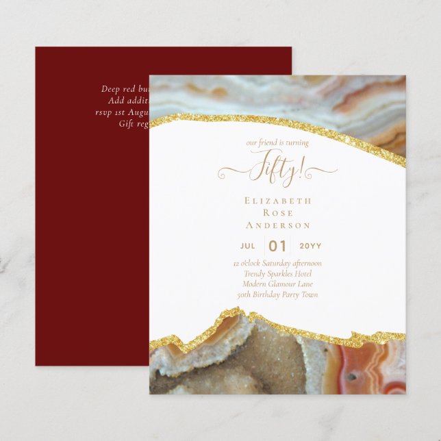 第50回バースデーパーティ招待状グリッターグラマー (正面/裏面)