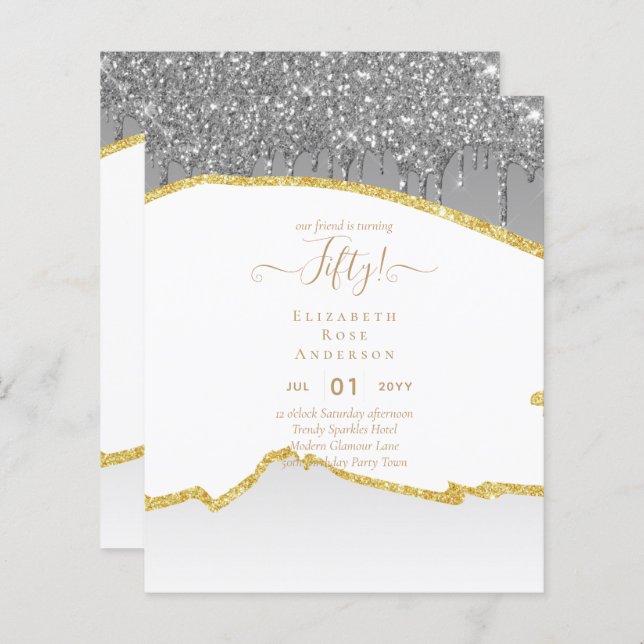 第50回バースデーパーティ招待状グリッターグラマー (正面/裏面)