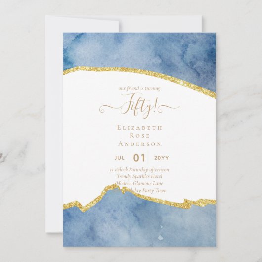 第50回バースデーパーティ招待状グリッターグラマー 招待状 (正面)