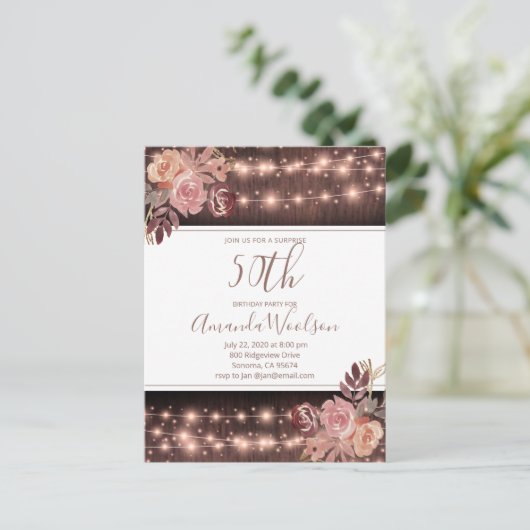 第50回バースデーパーティ素朴ストリングライト花模様P ポストカード (スタンド正面)