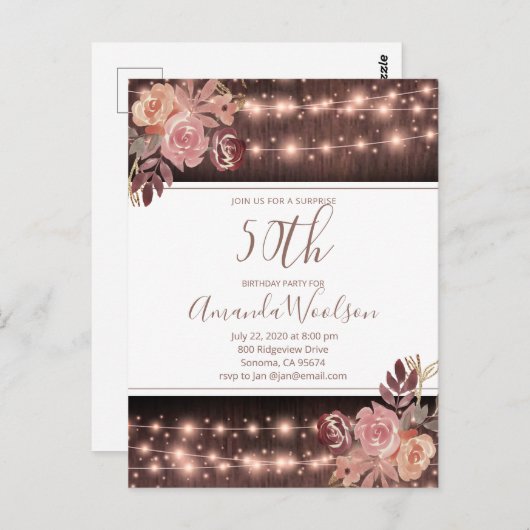 第50回バースデーパーティ素朴ストリングライト花模様P ポストカード (正面/裏面)