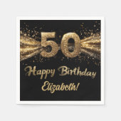 第50回バースデーモダンタパーティー黒と金ゴールド スタンダードカクテルナプキン (正面)