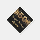 第50回バースデーモダンタパーティー黒と金ゴールド スタンダードカクテルナプキン (角)