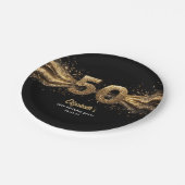 第50回バースデーモダンタパーティー黒と金ゴールド ペーパープレート (アングル)