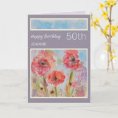 第50回パーソナライズされた花抽象芸術誕生日カード カード (黄色い花)
