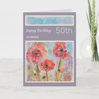 第50回パーソナライズされた花抽象芸術誕生日カード カード