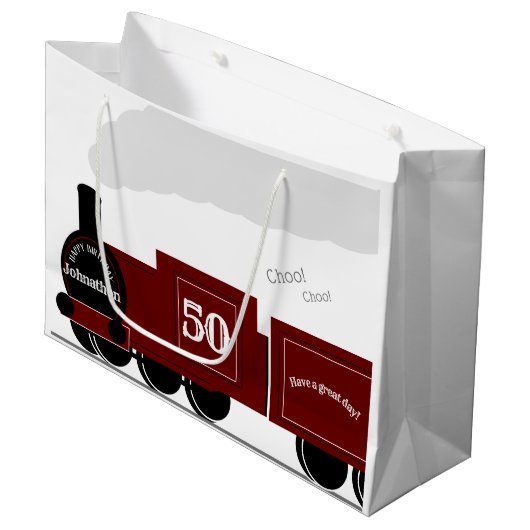 第50回パーソナライズされた蒸気列車誕生日 ラージペーパーバッグ (正面アングル)