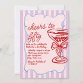 第50回ピンクカラフルシャンパン50枚フォト誕生日 招待状 (正面)