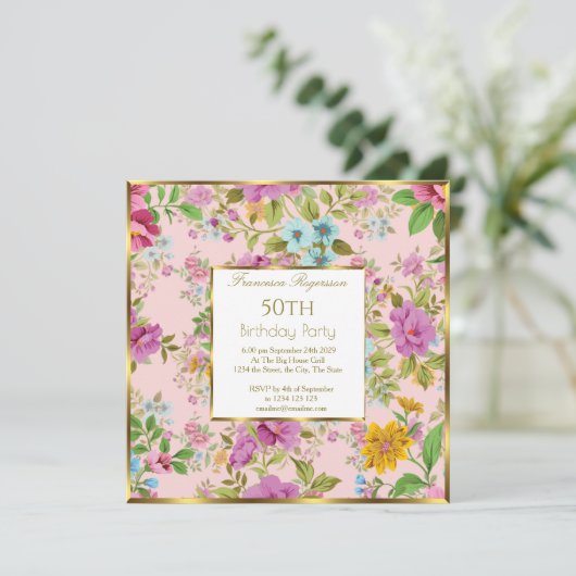 第50回ピンクカラフルフローラガーデンバースデーパーティー 招待状 (スタンド正面)