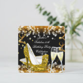 第50回ファブラス金ゴールドグリッターハイヒール誕生日 招待状 (スタンド正面)