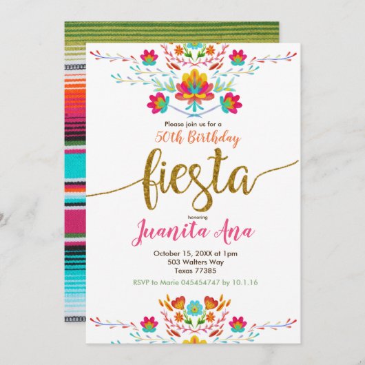 第50回フィエスタサプライズ誕生日パーティーへの招待 招待状 (正面/裏面)